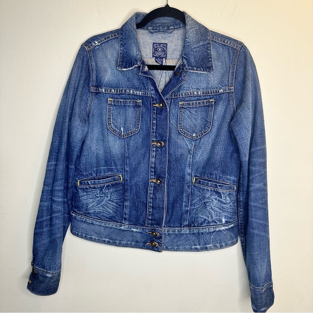 Lucky Brand DUNGAREES Womens Jean Wralee Denim Jacket Star Aplique Size L